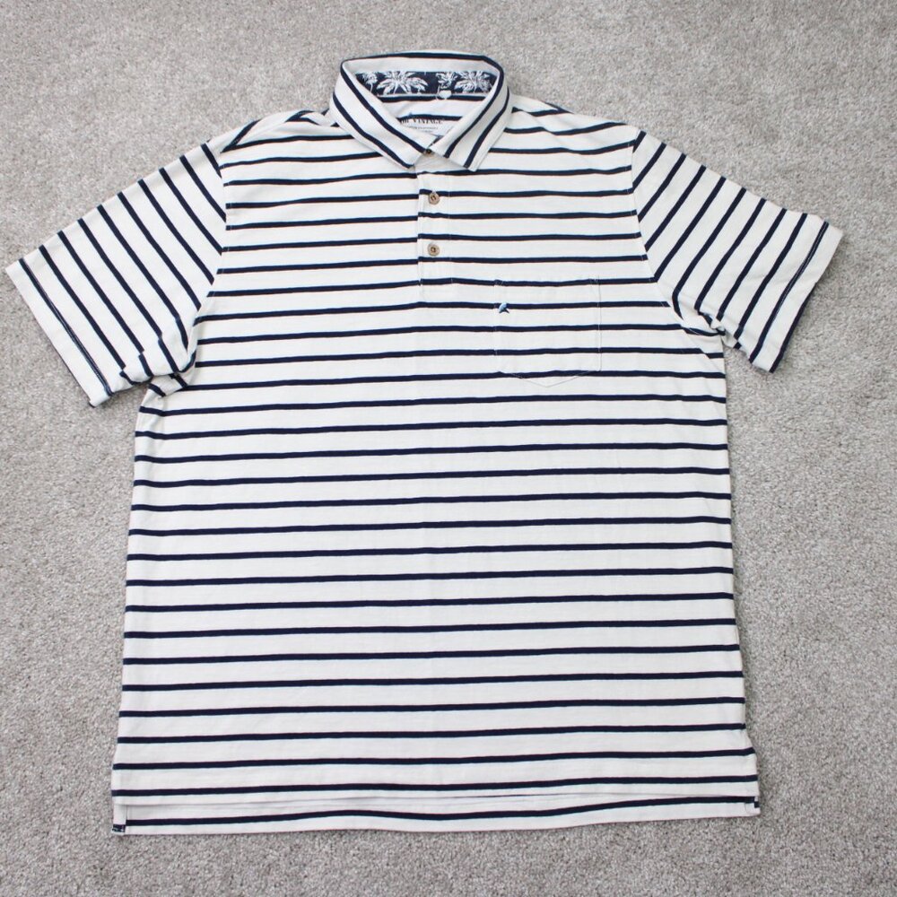 Tailor Vintage Airotech Polo Shirt Mens Large White/Blue Cotton Stretch‎ S/S